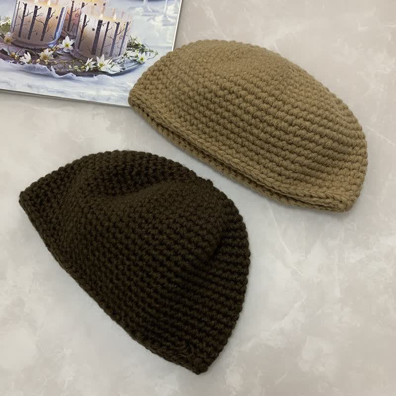 波琪针线帽手工钩针毛线无檐男女个性街头潮款和尚居士帽针织包头僧帽