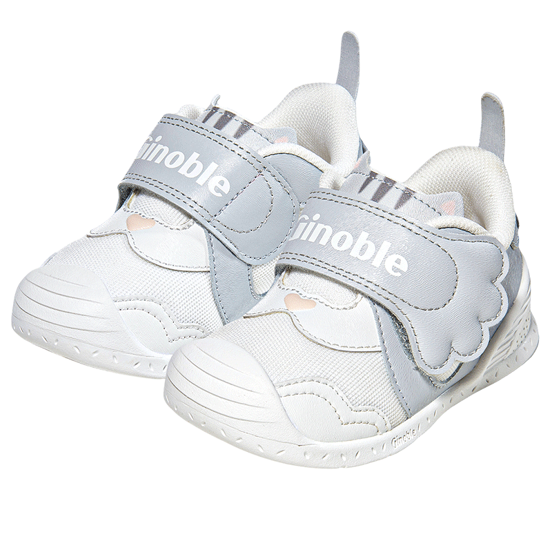 基諾浦兒童步前鞋 男女寶寶春秋款軟底透氣嬰兒鞋 可愛卡通學(xué)步鞋GB2388 淺灰/白色 19.5 120mm 適合腳長(zhǎng)116-124mm