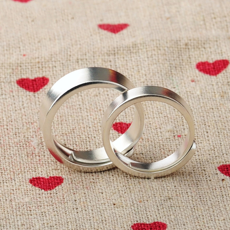【提伯斯】七夕情人节礼物99足银情侣戒指开口对戒宽款拉丝戒指男女款
