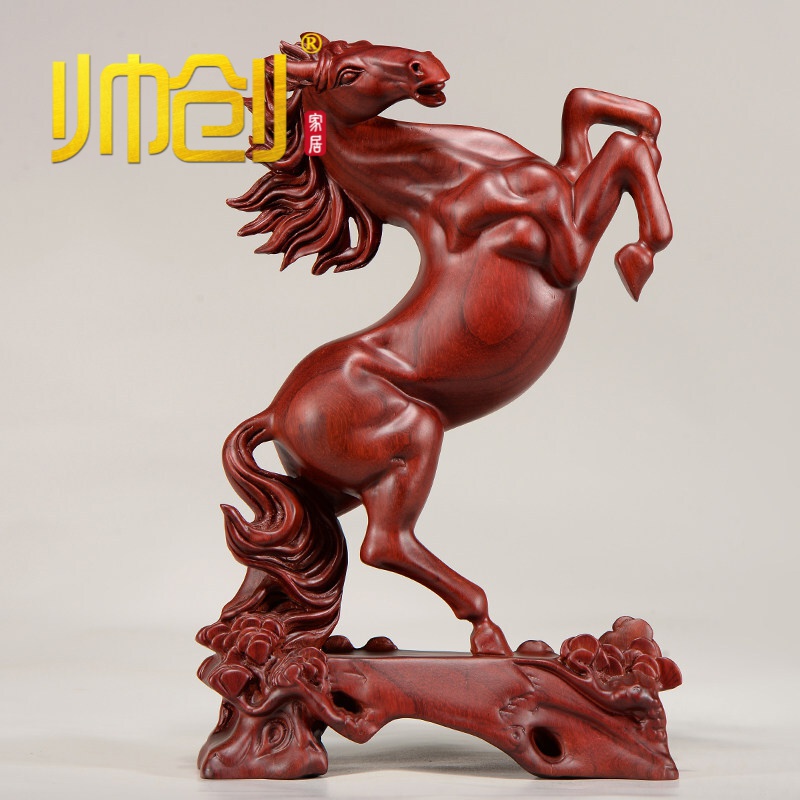 帅创 装饰礼品礼物实木雕刻马摆件木头根雕马到成功送礼客厅电视柜