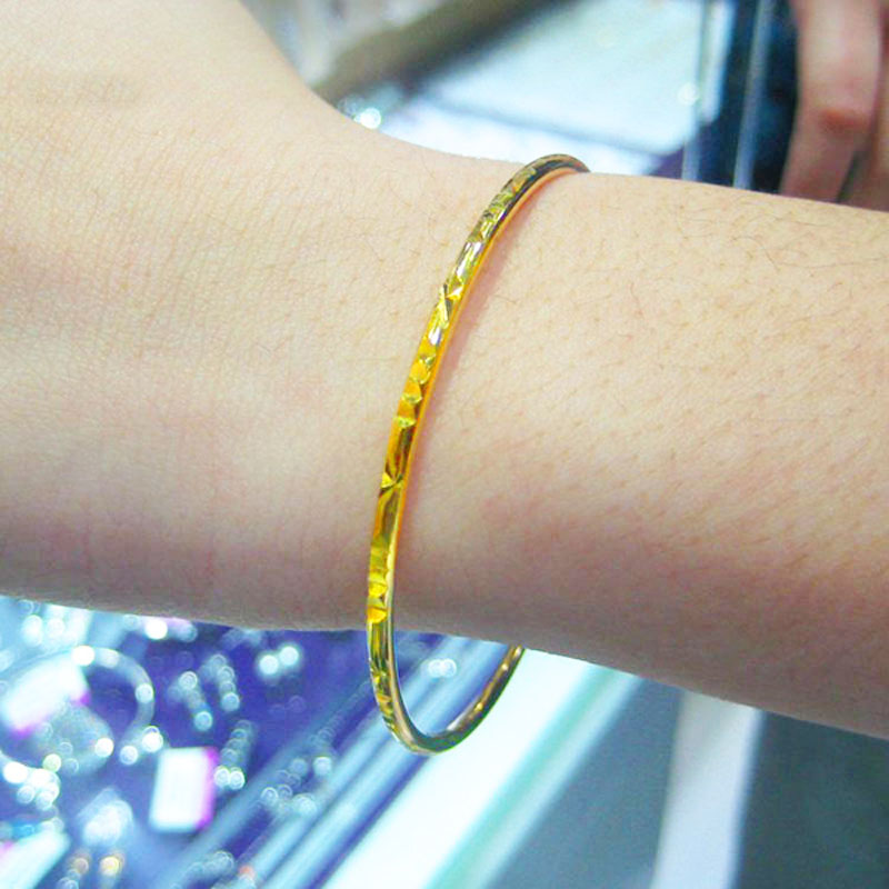 千影珠宝黄色金手镯男女款金镯子结婚首饰细款仿金手环手圈车花面细小