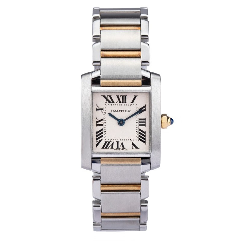 【二手95新】卡地亚坦克系列精钢18k间黄金石英女表w51007q4瑞士25*20