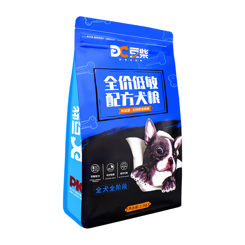 豆柴（docile）益生菌低敏狗粮中大型犬小型犬全价犬粮1.5kg/3斤