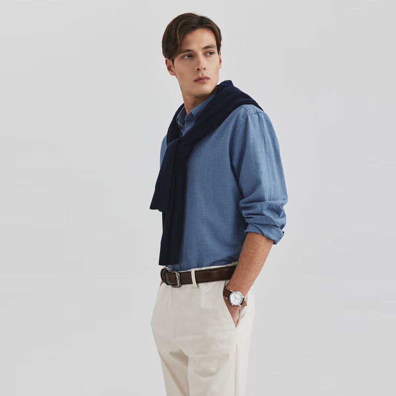Scofield【新疆棉】男装25年春季新款简约时尚通勤全棉长袖衬衫 蓝色 M 170
