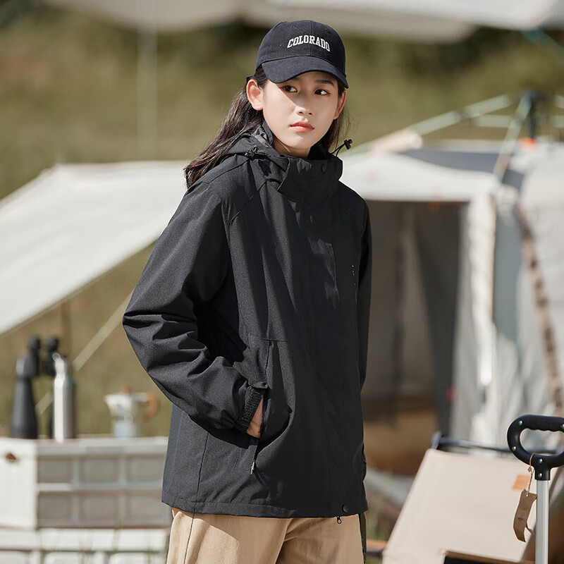 德尔.默克 冲锋服男女三合一可拆卸夹克上衣两件套情侣登山服男女滑雪服 深灰色男(抓绒内胆) 2XL