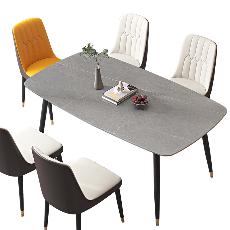 雅美乐 岩板餐桌椅组合 简约北欧轻奢小户型4人6人饭桌家用餐厅桌子 阿玛尼灰 130*80*75cm YCZ205-A