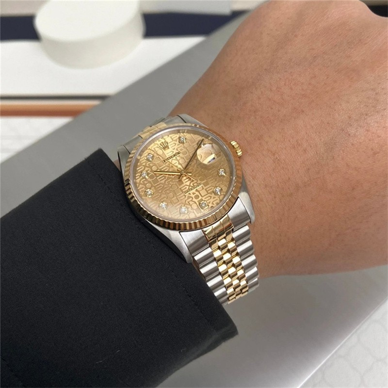 【二手95新】劳力士rolex男表16233金色原镶钻电脑面大钻日历功能自动