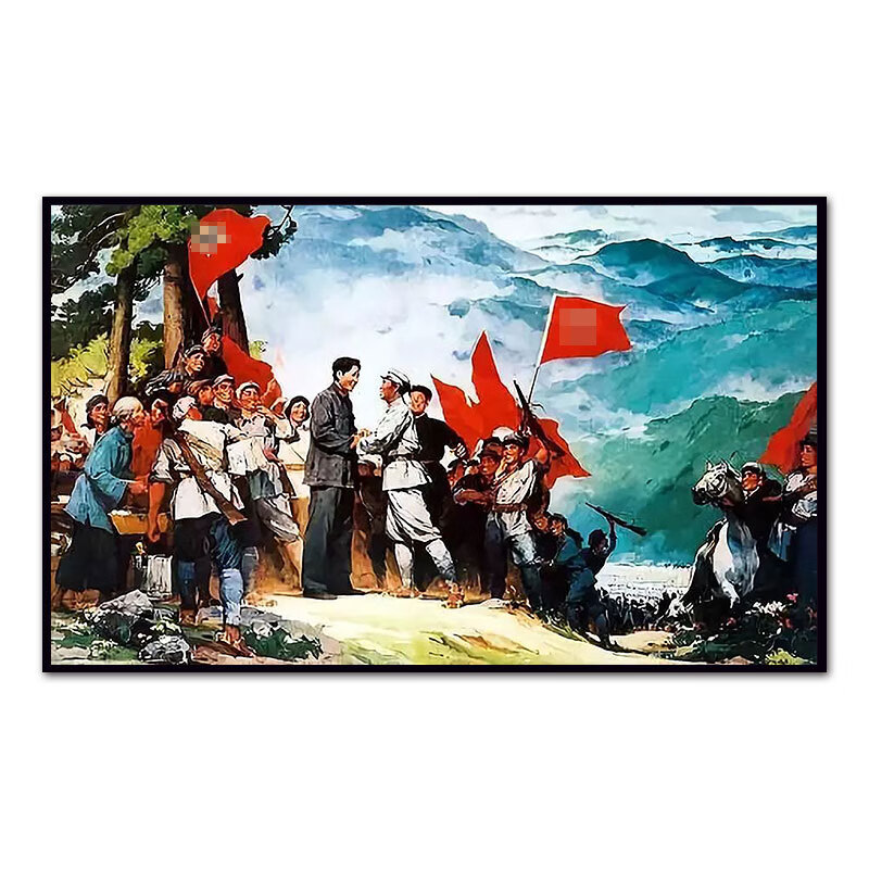 手绘填色油彩画 69660 井冈山会师 内框订好画布 充足颜料 画笔自