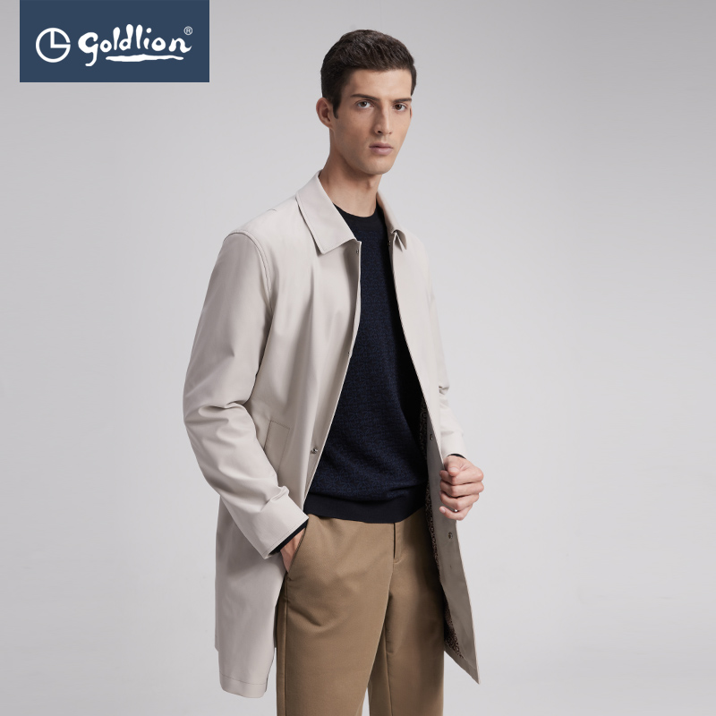 金利来男士风衣秋冬新款男优雅简约solotex翻领长款商务休闲外套 17浅