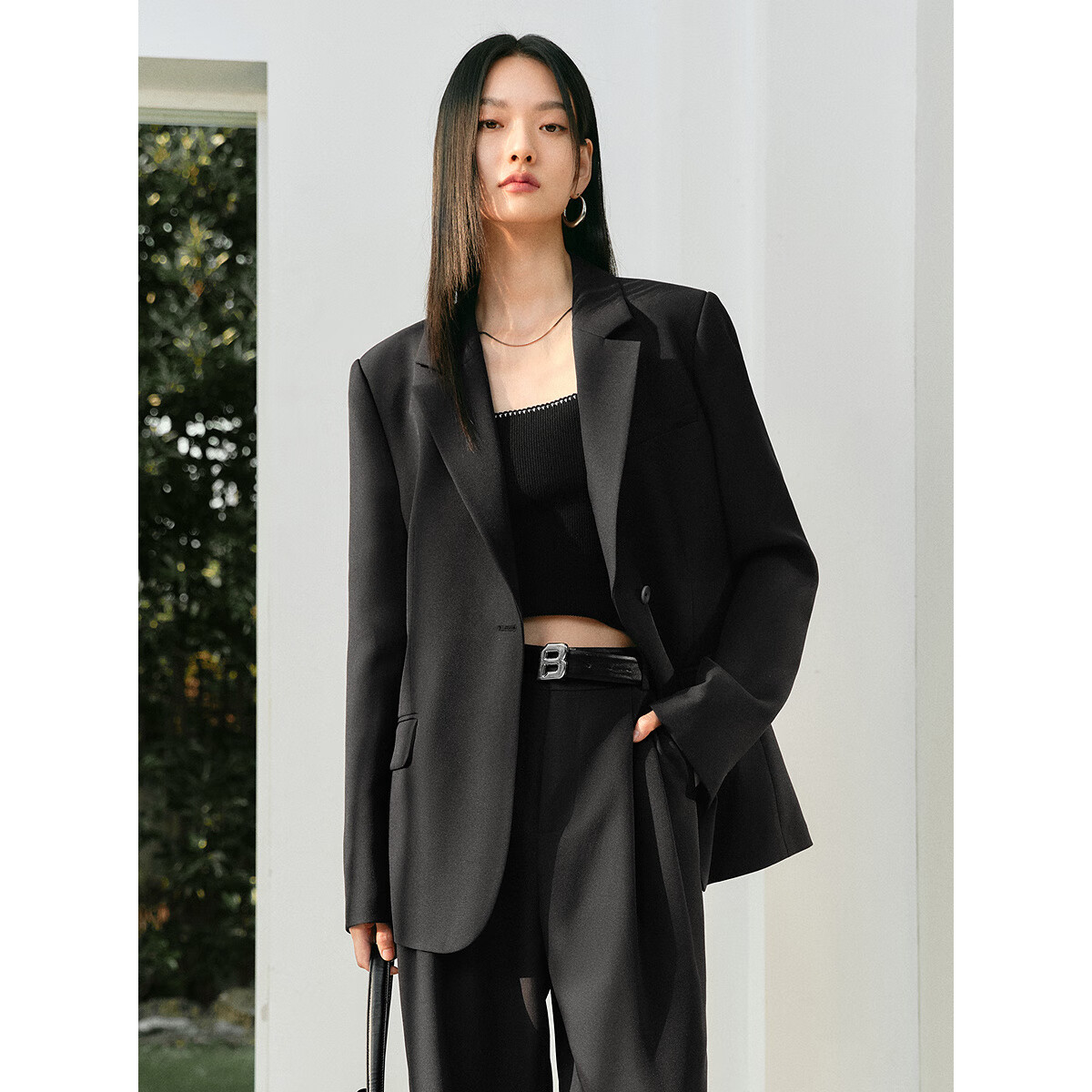 太平鸟西装外套女2025春装新款女士套装黑色小个子西装夹克女 黑色 L