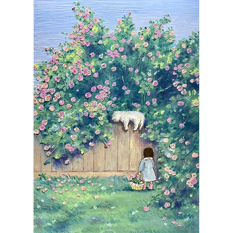 涅瓦画廊 艺术家小葵姐"宫崎骏治愈风"装饰画挂画《蔷薇花》