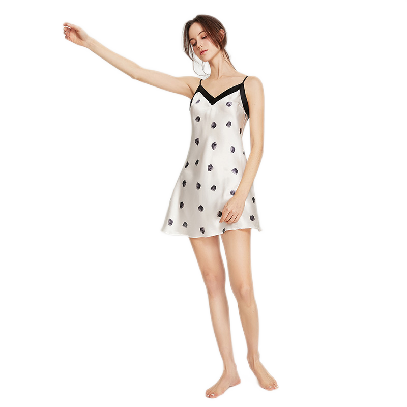 珊目爾【2025新款】真絲睡衣女印花波點(diǎn)睡裙6A級100%桑蠶絲吊帶睡裙 波點(diǎn) M (160)適合80-105斤穿著(zhù)