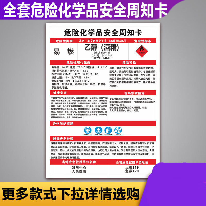危险化学品安全周知卡油漆氢危害告知卡标识牌(酒精) hx-007(pvc板)