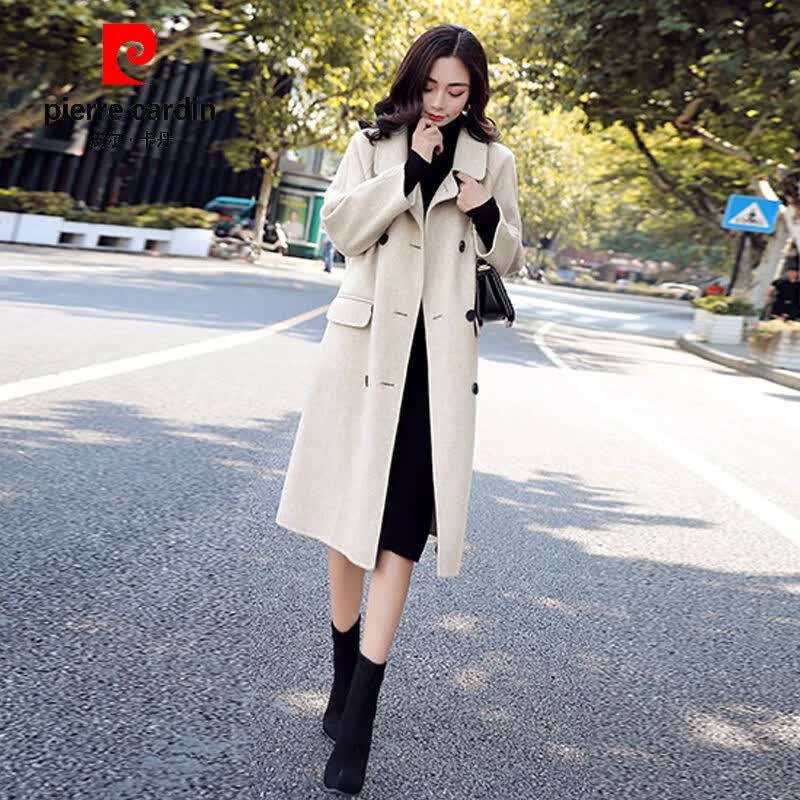 皮尔卡丹（pierre cardin）雾霾蓝毛呢外套女中长款韩版2023秋冬季新款流行宽松过膝呢子大衣 米白色 S怎么看?