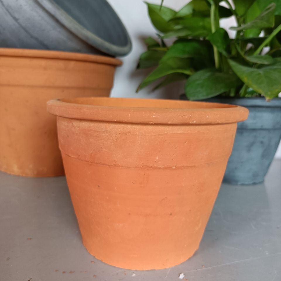 麦桑荷老式泥瓦盆透气耐用 陶土素烧黑陶红陶陶瓷多肉小花盆 口径19