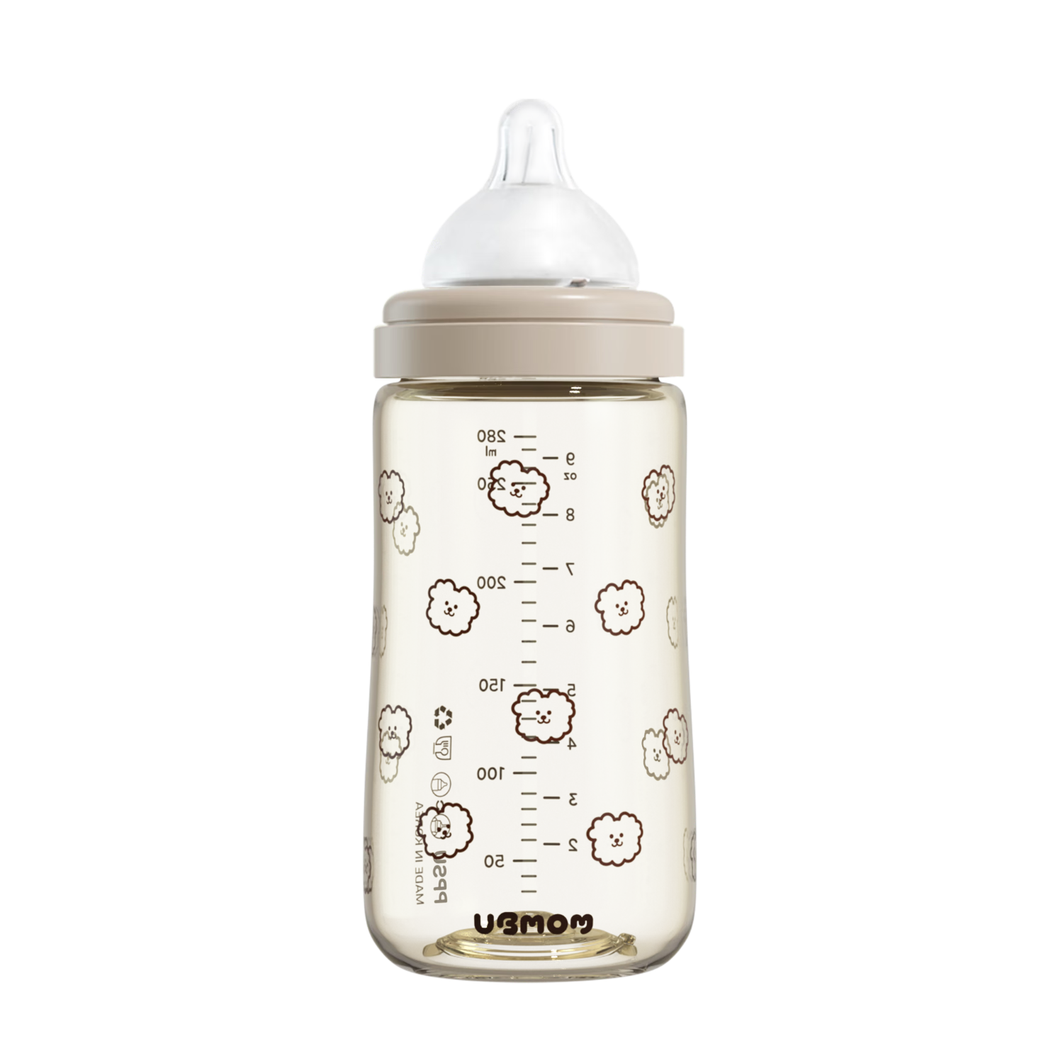 UBMOM新生兒奶瓶ppsu寶寶斷奶奶瓶0-6個(gè)月防脹氣仿母乳嬰兒奶瓶奶嘴 可可狗(含M號(hào)奶嘴1個(gè)) 280ml