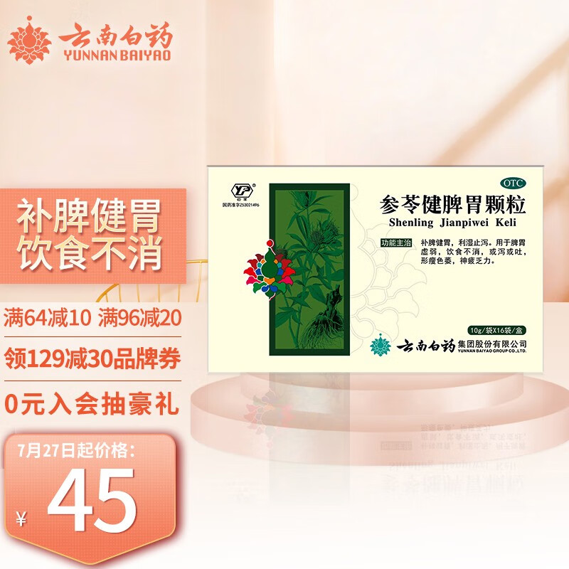 消化系统用药品牌“云南白药”参苓健脾胃颗粒价格走势与口碑评测