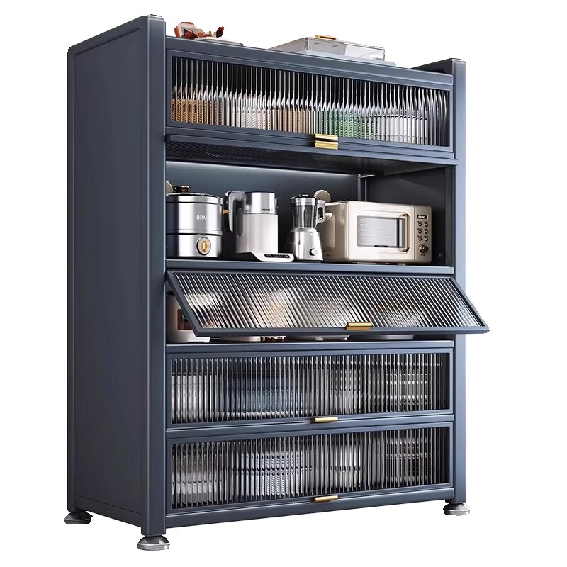 ZSVIP厨房置物架落地多层架子收纳柜子微波炉家用带门多功能橱柜储物柜 [包安装]4层白 长60宽44 加高