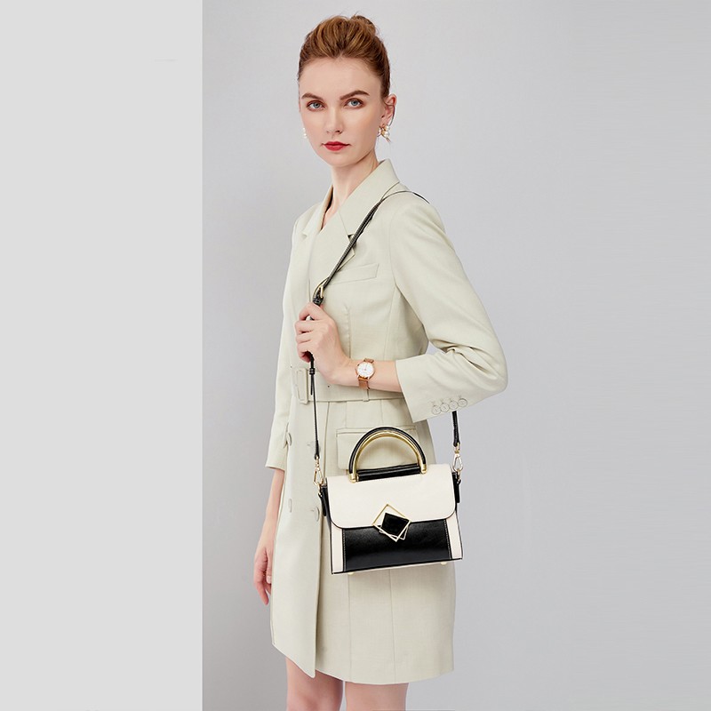 纪诗哲轻奢包包女包单肩包女士斜挎包情人节送女友老婆520母亲节礼物 【全国十仓/当次日达】黑拼白 中包 精美礼盒