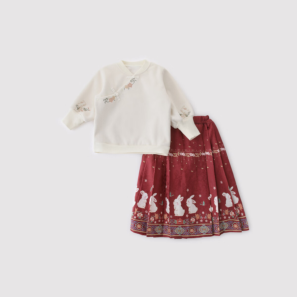 巴厘小猪女童马面裙套装秋冬季加绒加厚卫衣裙子宝宝保暖新中式儿童汉服 红色 红色 110 cm