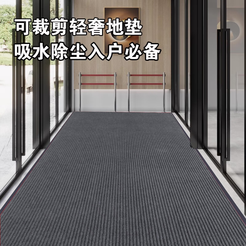 帝库斯地毯商用防水防滑垫门口脚垫厨房入户门垫进门地垫吸水可裁剪家用 烟灰色-加厚款【双条纹】 100*200