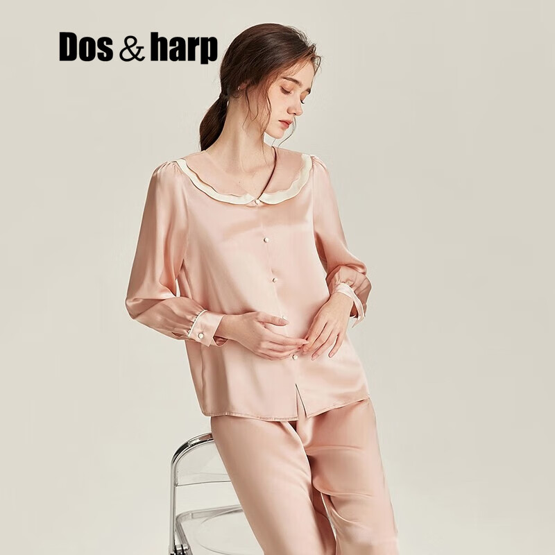 dos&harp品牌轻奢真丝睡衣女2023年新款桑蚕丝长袖娃娃领甜美感家居服