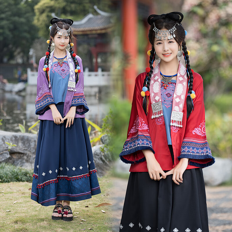 空之轨迹苗疆少女服饰服中国风舞台服苗族异域风情复古3件套 715红色