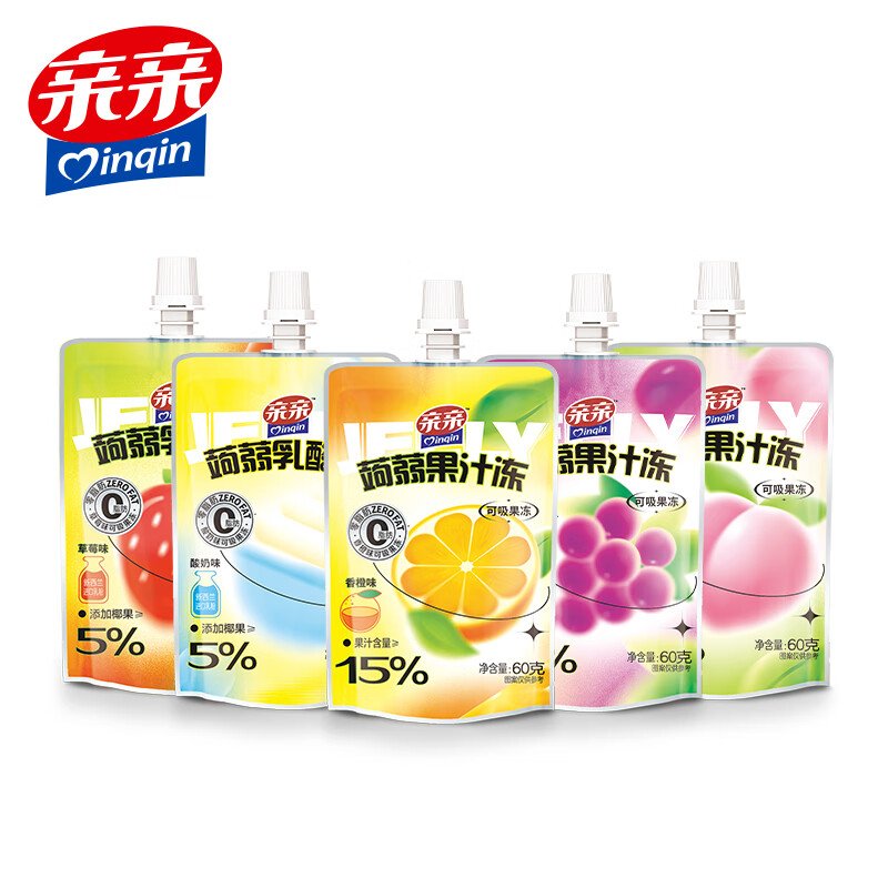 亲亲(Qinqin)蒟蒻吸吸果汁冻60g儿童休闲小零食冷藏口感更佳 草莓味*1支