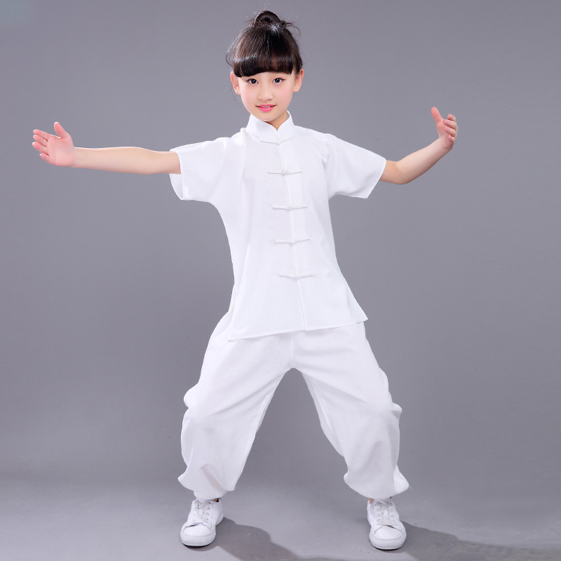 儿童武术服儿童武术表演服装成人男女童太极练功服少儿夏季棉麻功夫
