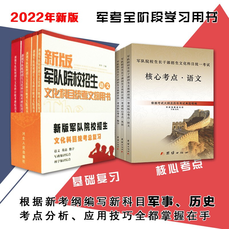 军考复习资料2022高中考军校部队士兵考士官军官教材军事历史部队语文数学英语物理化学政治历史军事 高中考军校总复习用书+核心考点【10本】