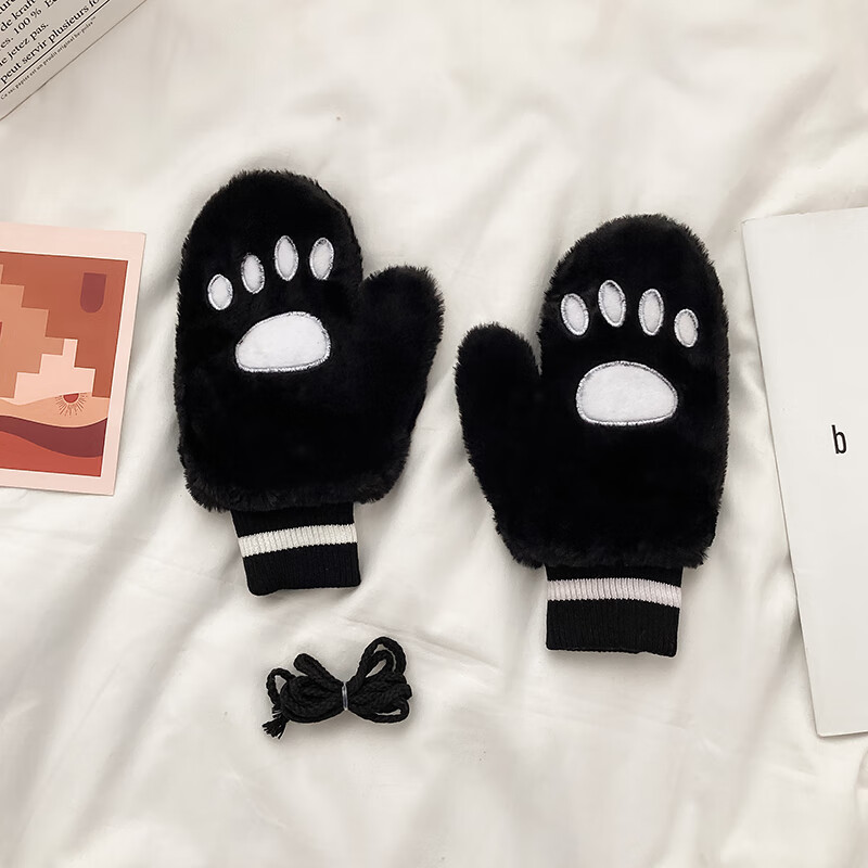 席牛手套冬天女 保暖男潮流学生骑车可爱熊掌毛毛茸加绒防寒情侣款ins