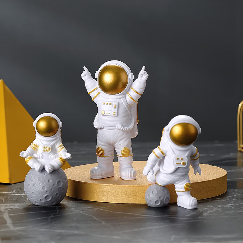 oeny宇航员摆件小太空人模型汽车现代创意家居桌面车载装饰品生日礼物 一套金色