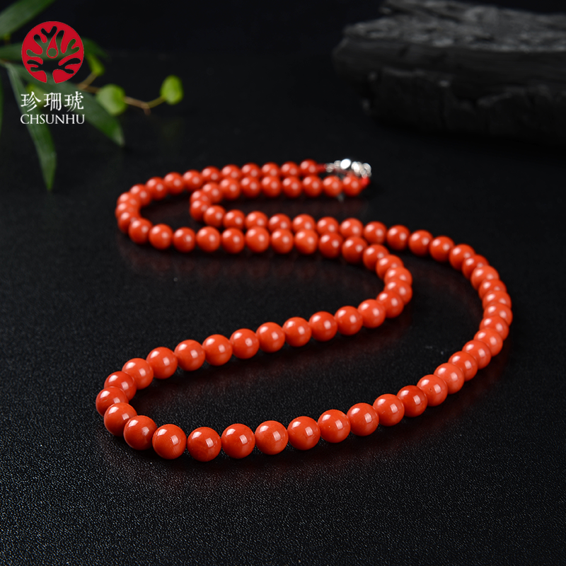 珍珊琥彩宝珊瑚项链 红润光泽质感优雅显气质款塔链有机宝石珠宝