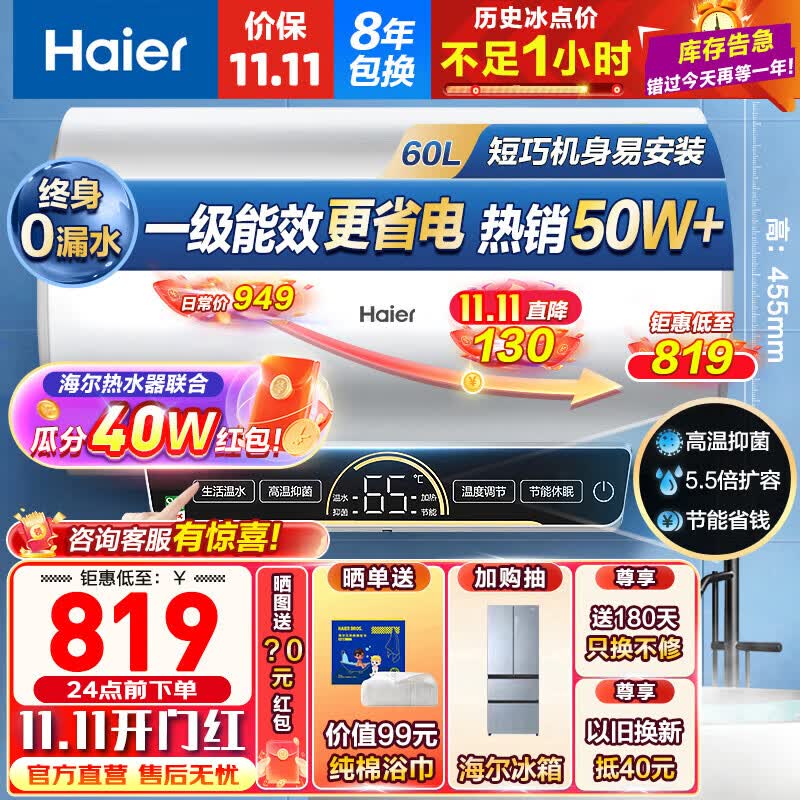 海尔（Haier）电热水器电家用储水式2200W速热一级能效节能省电卫生间洗澡安全防电墙R【安心浴】 经典版60升-EC6002-R怎么看?
