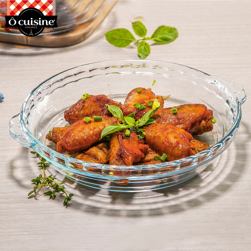 欧贵厨法国进口 耐热玻璃披萨模具微波炉烤箱专用烘培鲍鱼盘带把 带把鲍鱼碟 26cm 【10英寸】