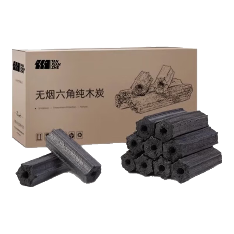 探險(xiǎn)者（TAN XIAN ZHE）圍爐煮茶木炭燒烤無煙碳家用果木炭燒烤爐速燃煤炭易燃烤肉炭 無煙純果木炭-5斤 炭夾+引燃?jí)K