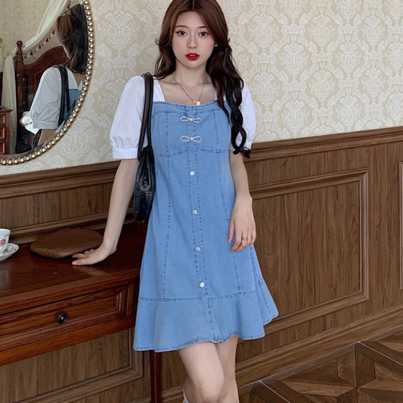 艾诗甜胖女人夏装连衣裙新款微胖大码夏季胖mm法式泡泡袖气质甜美藏肉