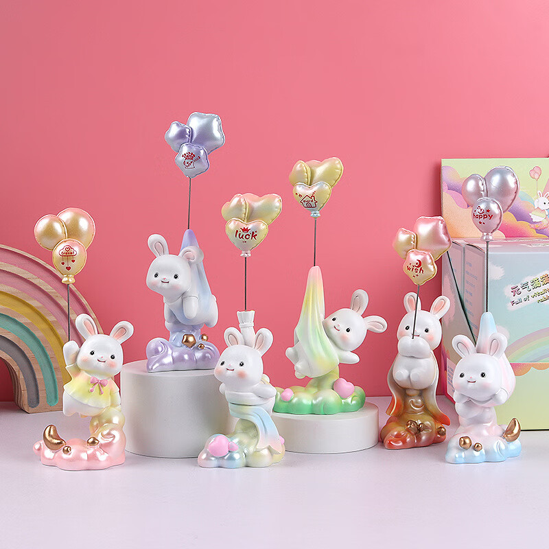 悠简森活元气满满兔盲盒潮玩卡通动物公仔可爱桌面树脂摆件装饰品