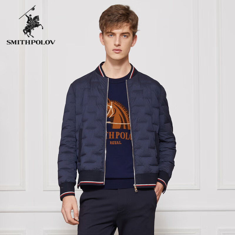 斯密特保罗（SMITHPOLOV）简约百搭男装短款轻薄羽绒服棒球领保暖休闲男士外套纯色羽绒服 蓝色 46