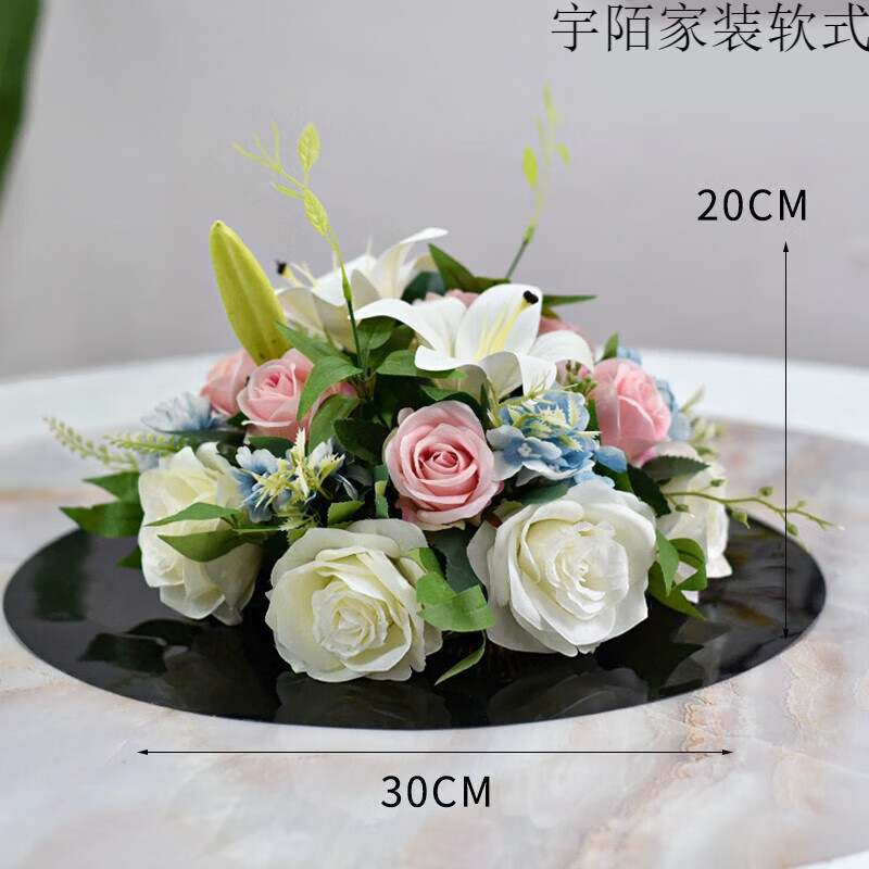 宇陌酒店大圆桌桌花仿真百合花餐桌花摆花饭店桌面转盘中间假花装饰花