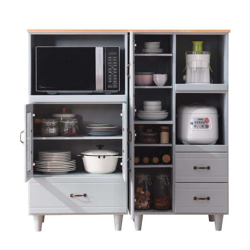 歪脖树 餐边柜现代简约碗柜厨房餐厅边柜收纳柜微波炉柜多功能储物柜 6275象牙白双色