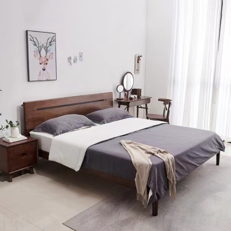 宜尔之家实木床北欧简约现代1.8米双人1.5米单人卧室中式橡木 1.5m/2m