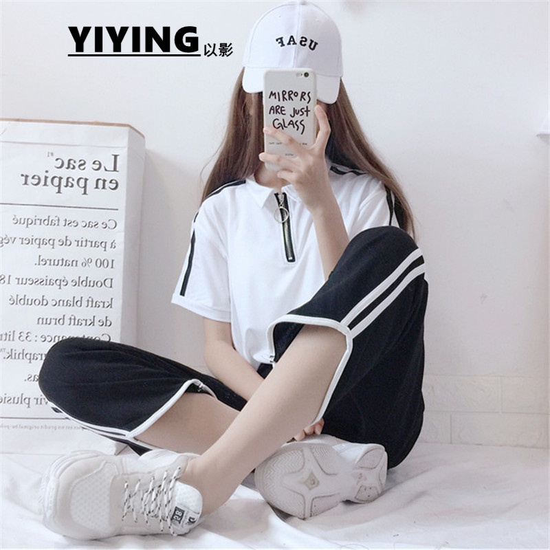 以影休闲裤女学生高中初中生女生裤子女装夏21年新品运动休闲套装女