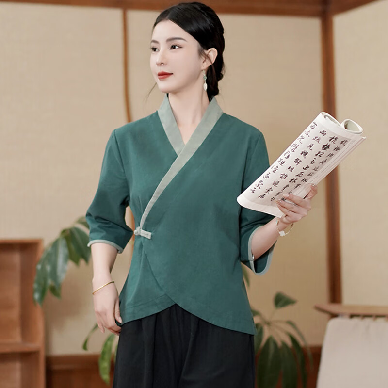 语禾恬茶人服茶艺师服装女装禅意素衣唐装女中国风套装茶艺中式养生师