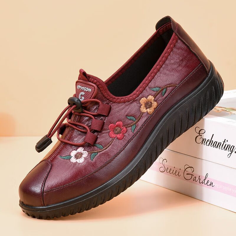 璟浩60-70岁80老太太衣服秋冬外套老年女装新款透气防 酒红色 聚氨酯