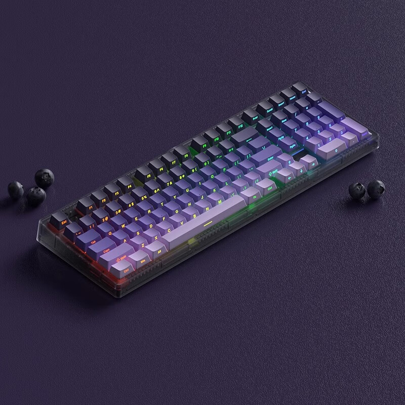 腹灵MK100蓝莓侧刻机械键盘三模有线无线蓝牙客制化套件电脑游戏办公 【三模】黑曜石+蓝莓侧刻 青轴