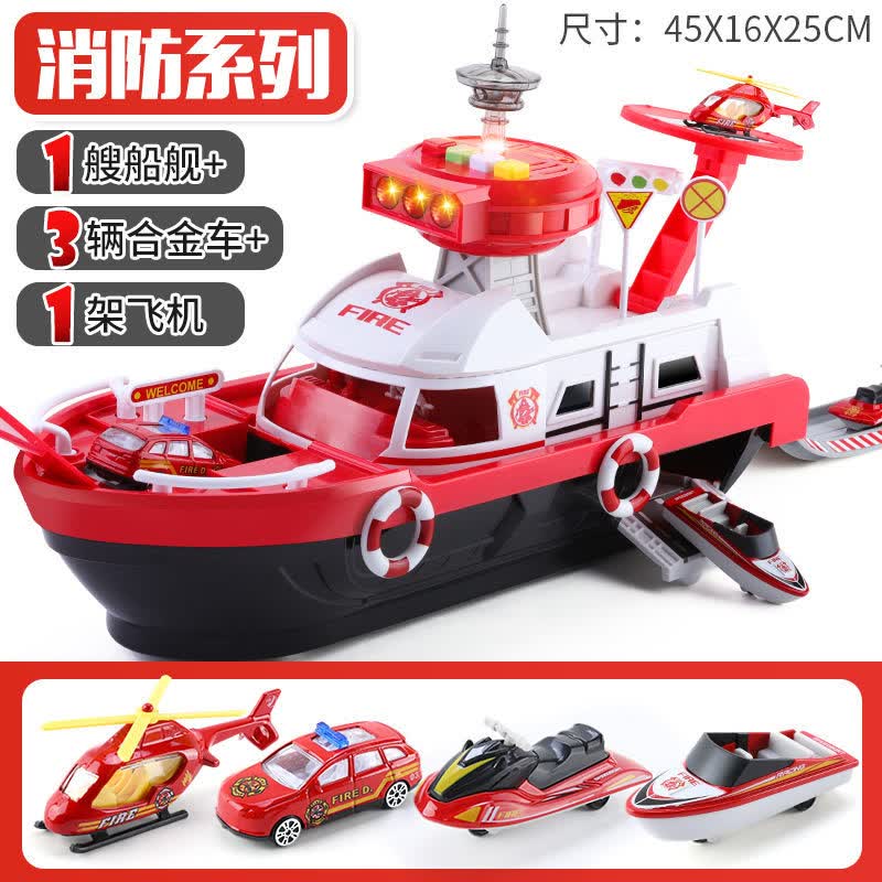 竺古力警察巡逻快艇轮船模型大号儿童玩具轮船模型潜水艇3岁2-6岁快艇灯 消防收纳轨道舰船(配3车+1飞机)属于什么档次？