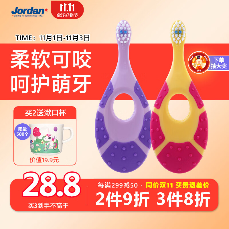 Jordan挪威进口 婴幼儿童宝宝细软毛牙刷 0-1-2岁B 小刷头2支装乳牙牙刷属于什么档次？
