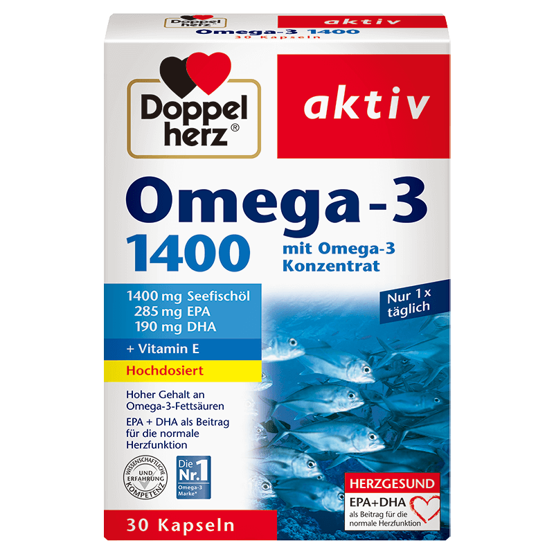 双心Doppelherz无腥味冷水深海鱼油软胶囊30粒 rTG型 omega-3 维生素E DHA EPA 复合配方 中老年德国进口