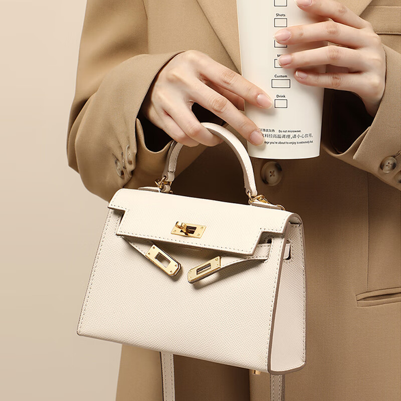 CHASENG&KAVLON生日礼物送女友包包女包女士小ck凯莉包单肩斜挎手提小包包 黑色-小号22cm 正品凯莉包